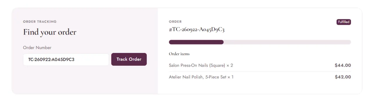 The order tracking page