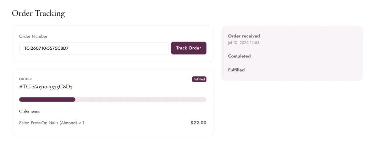 The order tracking page