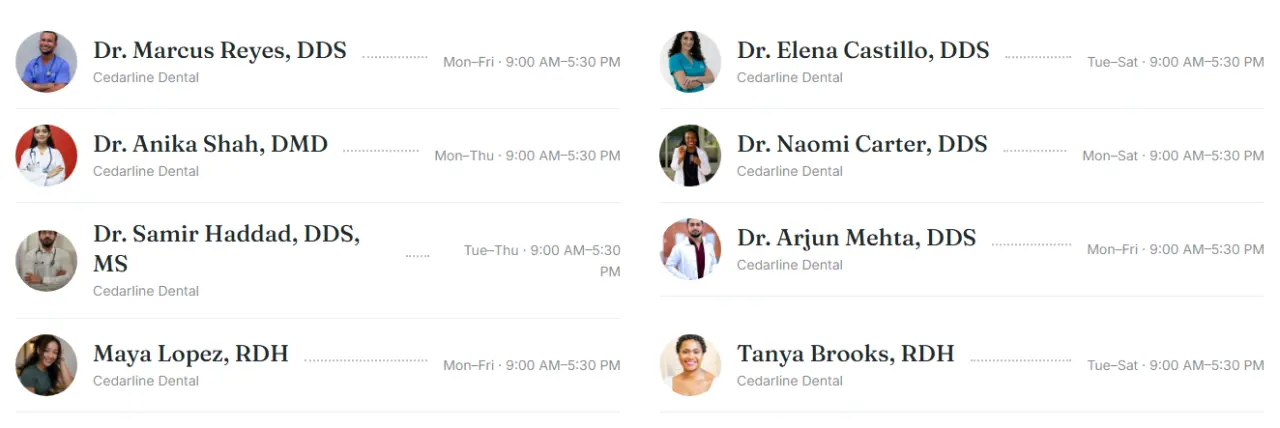 The specialists page, list design
