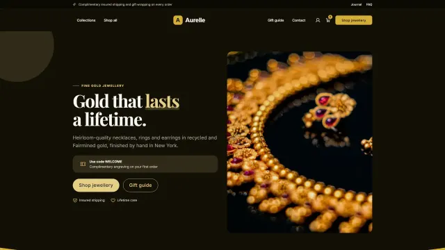 The Aurelle demo home page