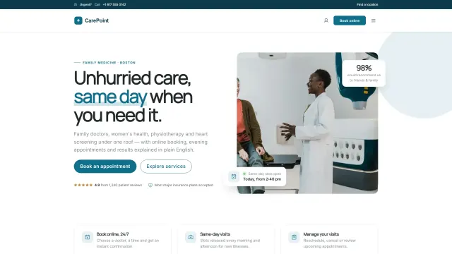 The CarePoint Medical demo home page
