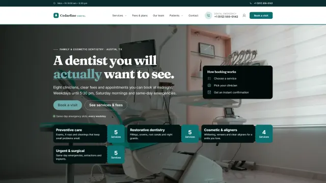 The Cedarline Dental demo home page