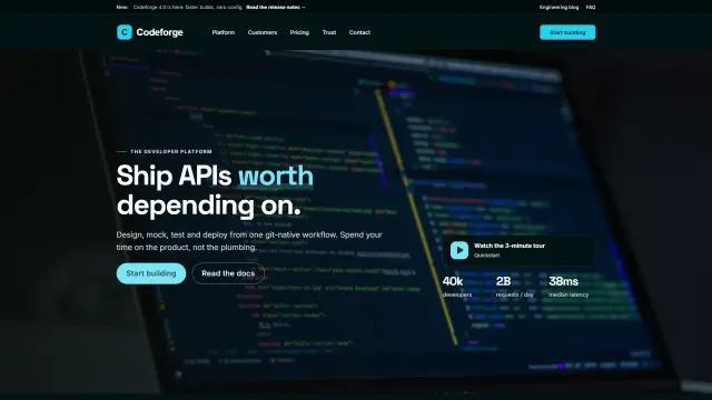 The Codeforge demo home page