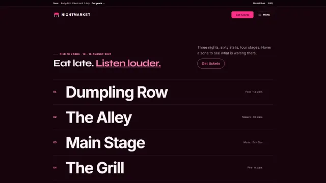 The Nightmarket demo home page