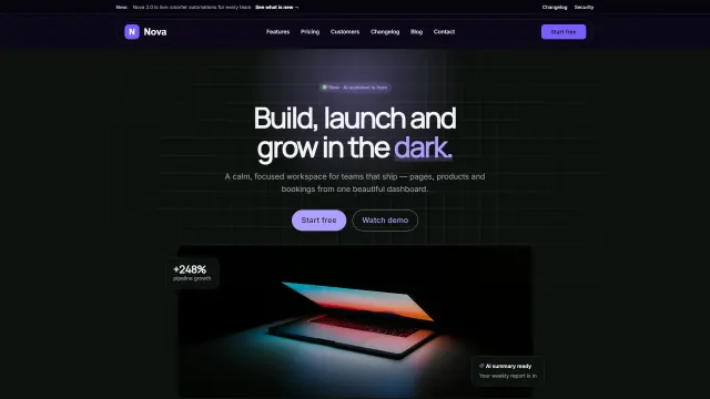 The Nova demo home page