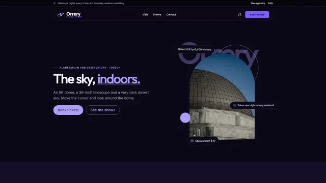 The Orrery Planetarium demo home page