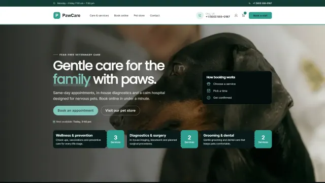 The PawCare demo home page