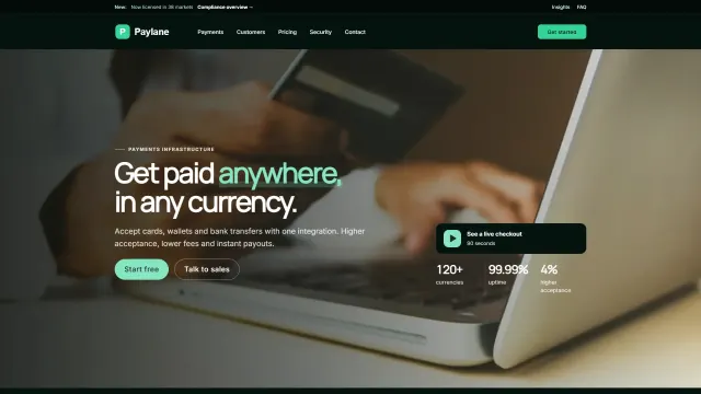 The Paylane demo home page