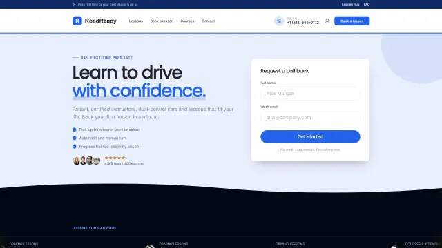 The RoadReady demo home page
