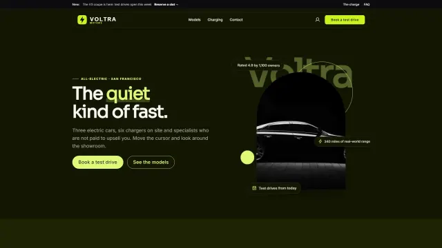 The Voltra Motors demo home page